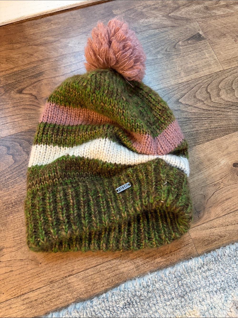 pistil Olive, Pink & Cream Pom Knit Beanie